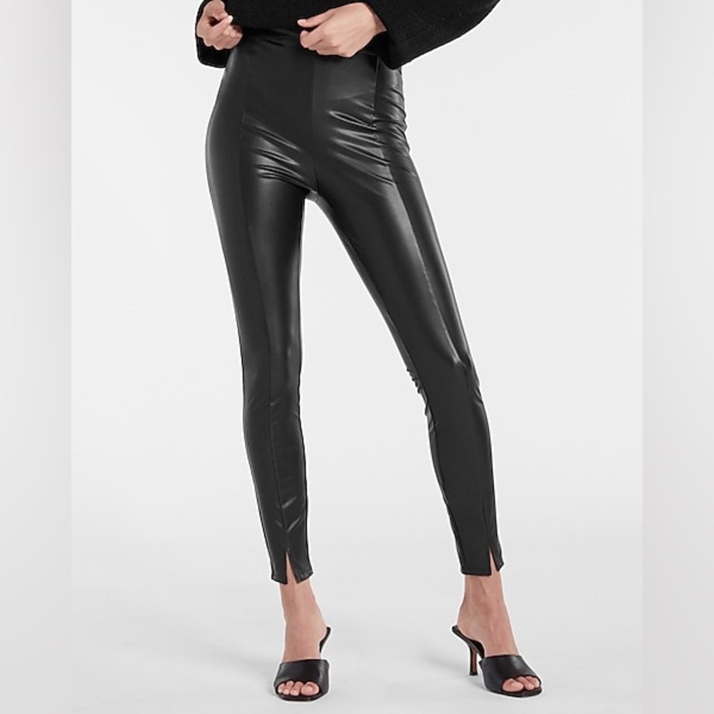 Express High Waisted Faux Leather Front Slit Leggings Size M